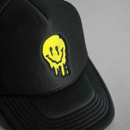 Melted Smiley Face Trucker Hat - Black