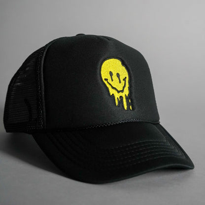 Melted Smiley Face Trucker Hat - Black