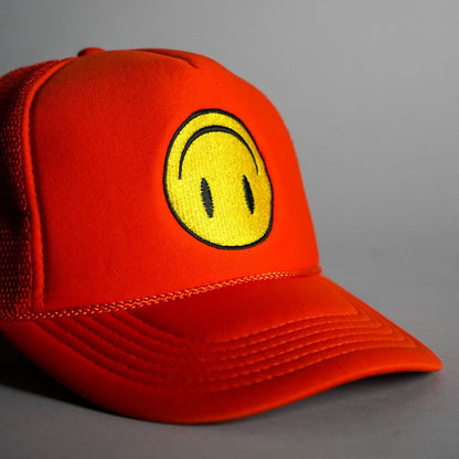 Upside Down Smiley Face Trucker Hat - Orange