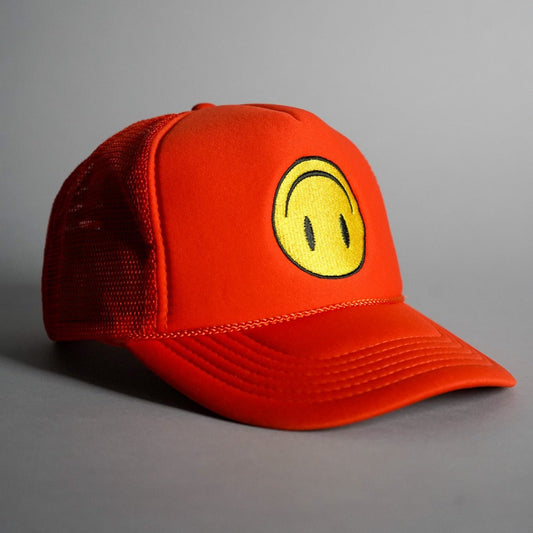 Upside Down Smiley Face Trucker Hat - Orange