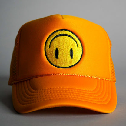 Upside Down Smiley Face Trucker Hat - Gold