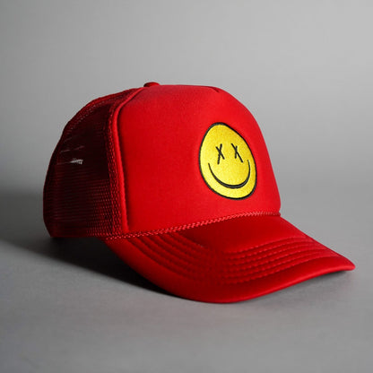 X Eyes Smiley Face Trucker Hat - Red