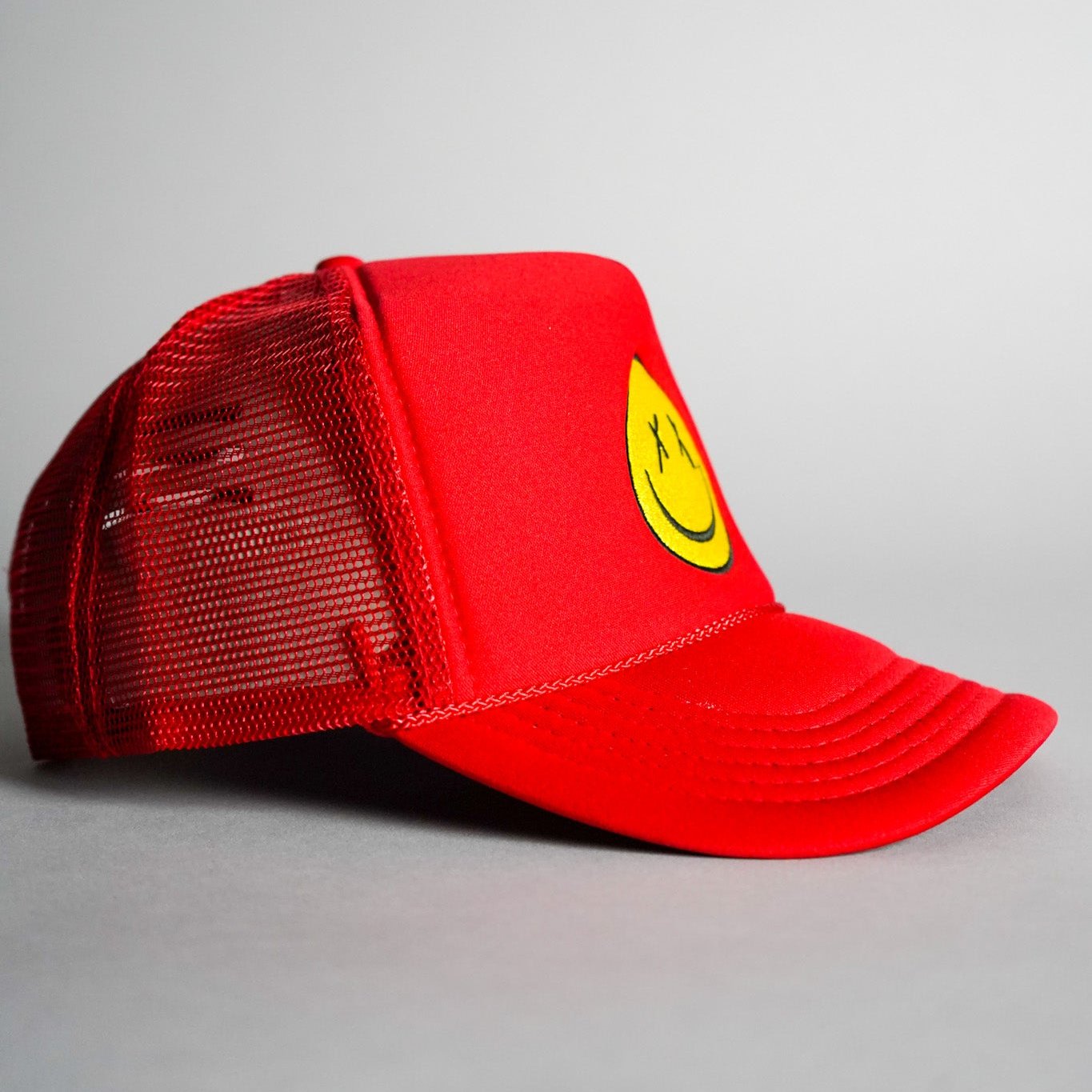 X Eyes Smiley Face Trucker Hat - Red