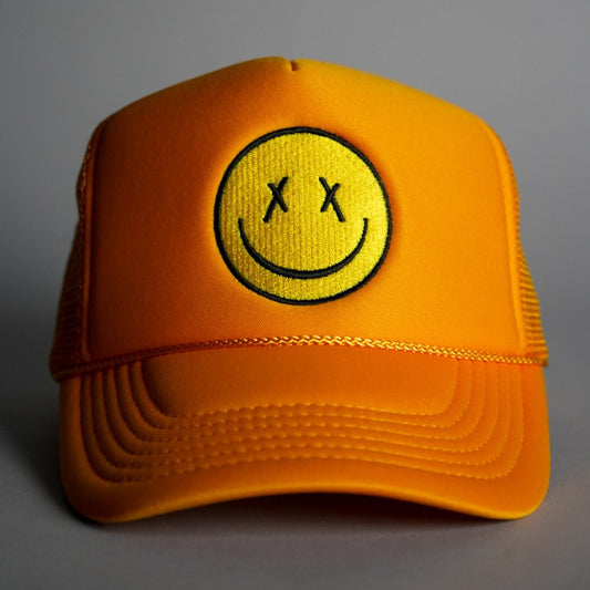 X Eyes Smiley Face Trucker Hat - Gold