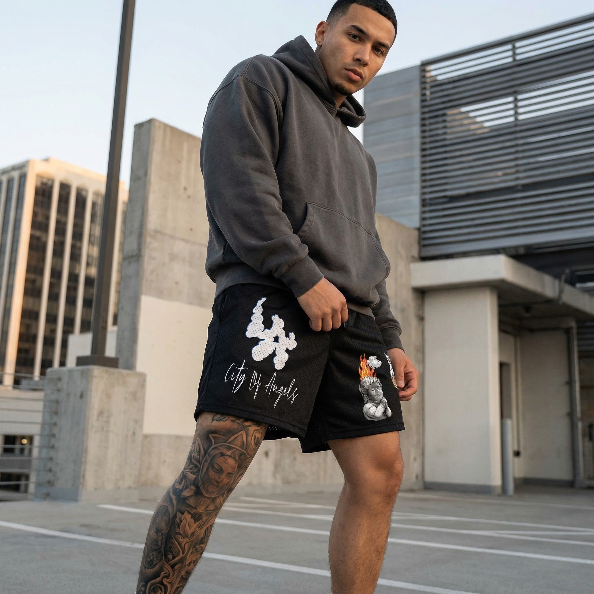 LA City Of Angels Premium Mesh Shorts - Black – Chaotic Saints