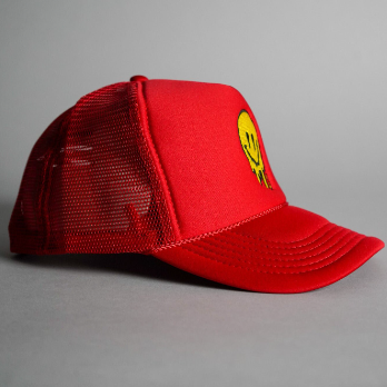 Melted Smiley Face Trucker Hat - Red