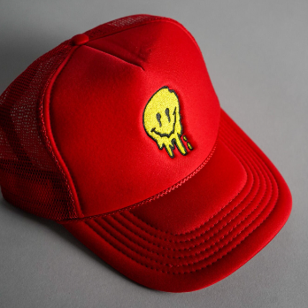 Melted Smiley Face Trucker Hat - Red