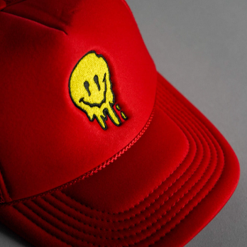 Melted Smiley Face Trucker Hat - Red