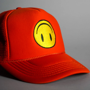 Upside Down Smiley Face Trucker Hat - Orange