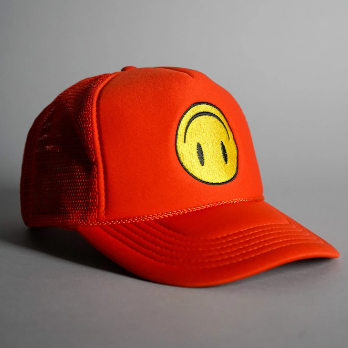 Upside Down Smiley Face Trucker Hat - Orange