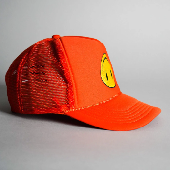 Upside Down Smiley Face Trucker Hat - Orange