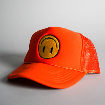 Upside Down Smiley Face Trucker Hat - Orange