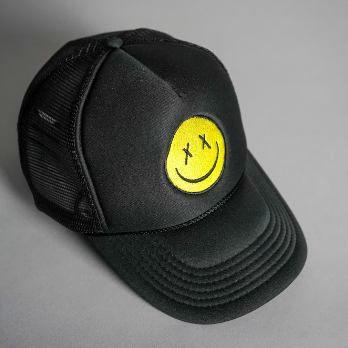 X Eyes Smiley Face Trucker Hat - Black