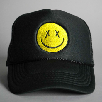 X Eyes Smiley Face Trucker Hat - Black