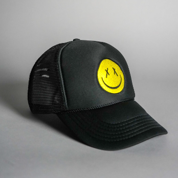 X Eyes Smiley Face Trucker Hat - Black