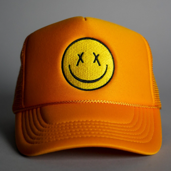 X Eyes Smiley Face Trucker Hat - Gold