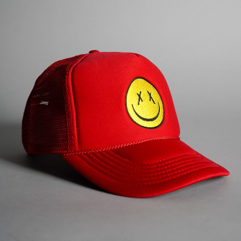 X Eyes Smiley Face Trucker Hat - Red