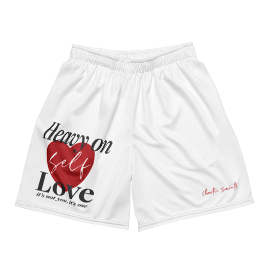 Heavy On Self Love Premium Mesh Shorts - White